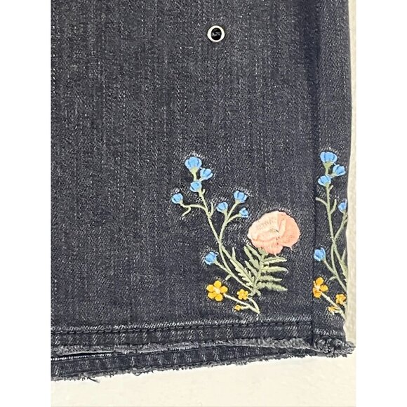 Retro Floral Denim Skirt Black M Embroidery Preppy Western Boho Hippie Indie 80s - Picture 3 of 10